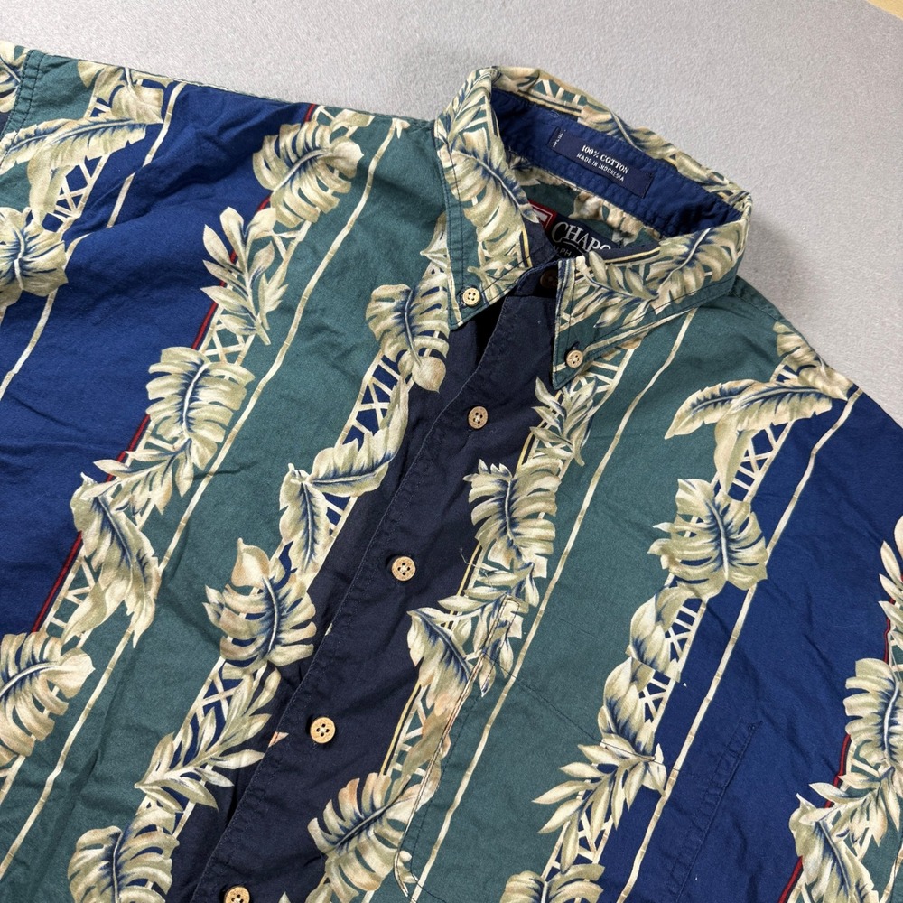 Vintage Chaps Ralph Lauren Hawaiian Shirt Mens L Navy Green Palm Floral Tropical